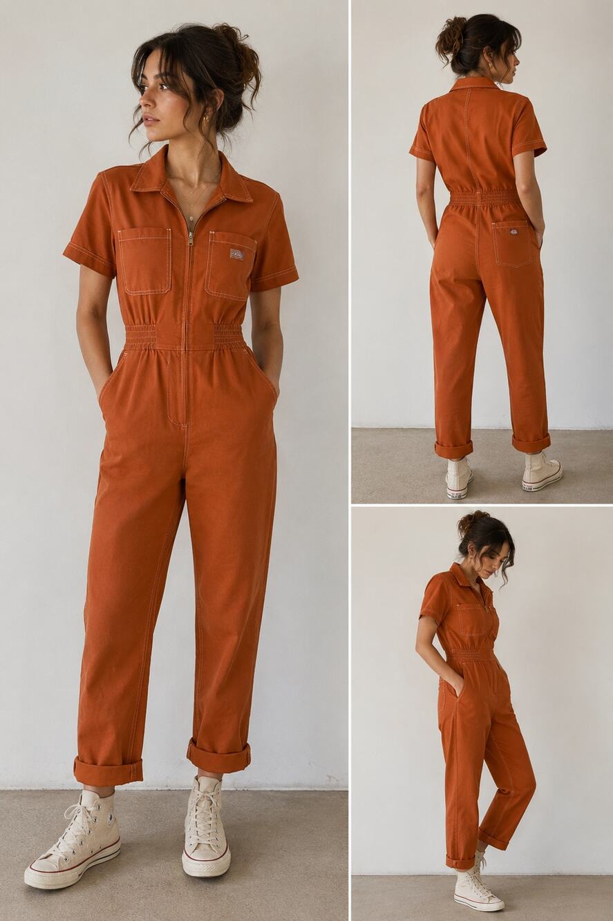 Dickies Rust Orange Short-Sleeve Utility Jumpsuit